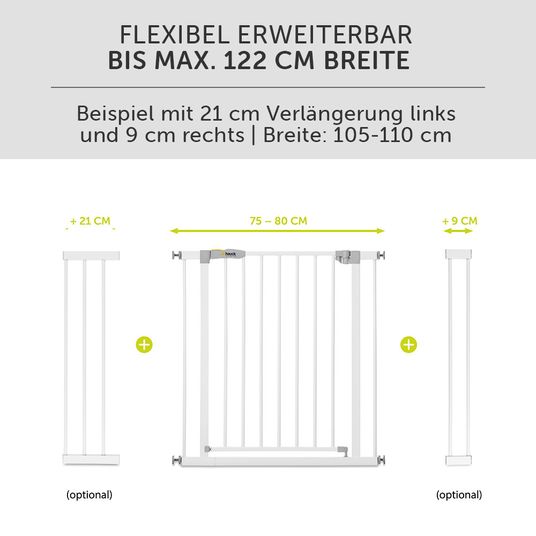 Hauck Door safety gate / stair gate Open N Stop KD (84 to 89 cm) incl. 9 cm extension - without drilling - White