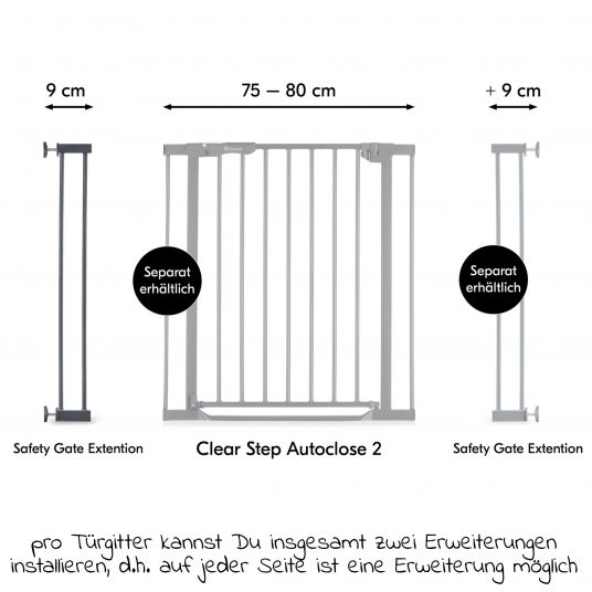Hauck Türschutzgitter Verlängerung Safety Gate Extensions 9 cm - Dark Grey