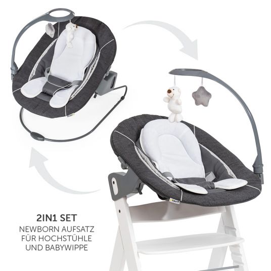 Hauck Verstellbarer Neugeborenenaufsatz & Wippe für Alpha & Beta Hochstuhl - Bouncer 2in1 Deluxe - Melange Grey