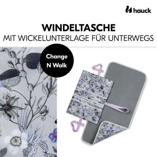 Hauck Windeltasche mit Wickelunterlage - Change N Walk - Floral Grey