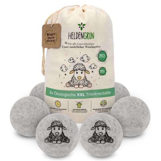 Heldengrün Öko-Trocknerbälle 6er Pack - Nachhaltiger Weichspüler