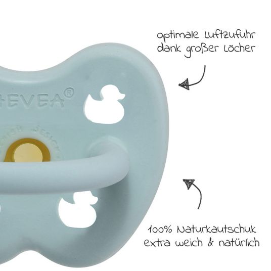 HEVEA Pacifier natural rubber - orthodontic - Duck - Baby Blue - size 0-3 M