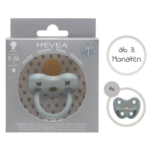 HEVEA Pacifier natural rubber - round - Crown - Gorgeous Grey - size from 3 M