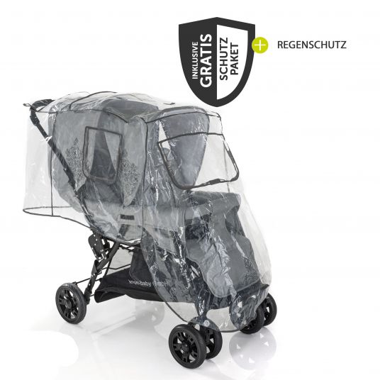 Hoco Sibling & Twin Stroller Tandem Exclusive incl. 3 in 1 Carrycot & Free Raincover - Linen Dark Grey