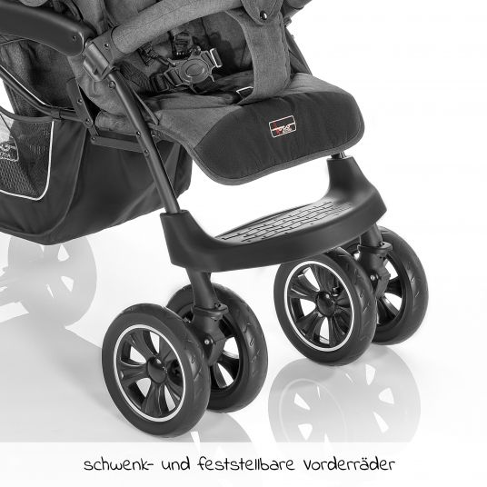 Hoco Geschwister & Zwillingskinderwagen Tandem Exklusiv inkl. 3 in 1 Babywanne & Gratis Regenschutz - Linen Dark Grey