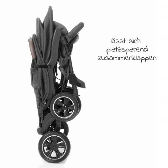 Hoco Sibling & Twin Stroller Tandem Exclusive incl. 3 in 1 Carrycot & Free Raincover - Linen Dark Grey
