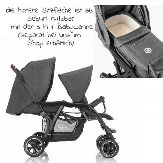 Hoco Geschwister & Zwillingskinderwagen Tandem Exklusive & Gratis Regenschutz - Linen Dark Grey