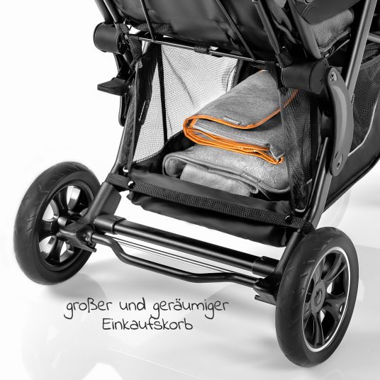 Hoco Sibling & Twin Stroller Tandem Exclusive & Free Raincover - Linen Dark Grey