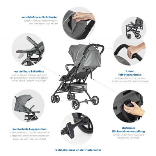 Hoco Buggy / stroller Mikra with reclining function, small foldable - Dark Grey