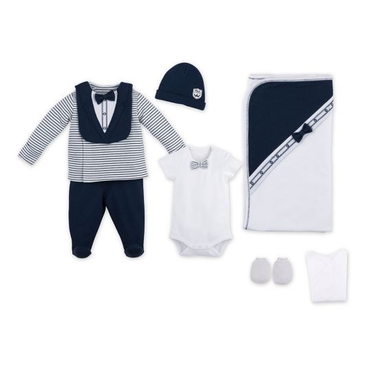 idilbaby First set of 8 pieces - Suit - White / Dark blue - Size 0m