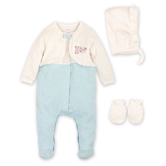 idilbaby Newborn Set: 3 pcs - I Love - Cream / Blue - Size 0-3m