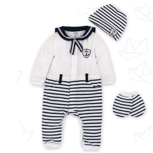 idilbaby Newborn Set 3 pcs - Sailor - White / Dark blue - Sizes 0-3m