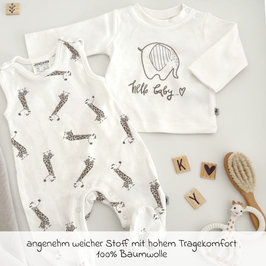 Jacky 2-tlg. Set Strampler & Shirt - Giraffe & Elefant - Offwhite - Gr. 68