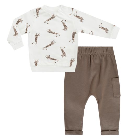 Jacky 2-tlg. Set Sweatshirt & Hose - Giraffe Allover - Mokka Offwhite - Gr. 74