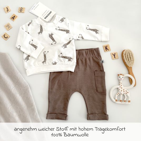 Jacky 2-tlg. Set Sweatshirt & Hose - Giraffe Allover - Mokka Offwhite - Gr. 74