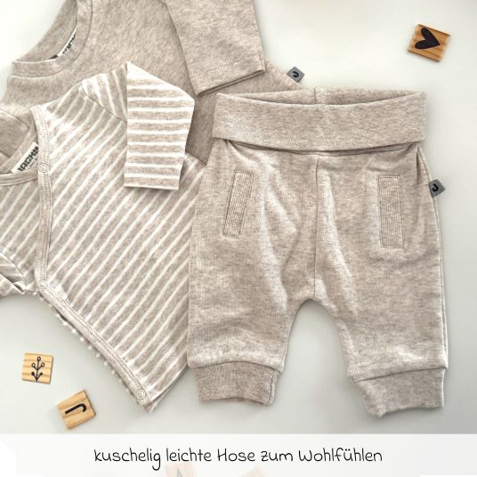 Jacky 3-tlg. Set Langarmshirt, Wickelshirt & Jogginghose - Beige Melange - Gr. 74