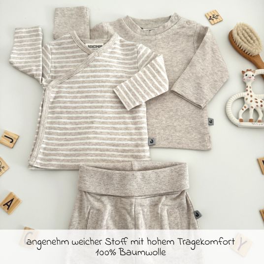 Jacky 3-tlg. Set Langarmshirt, Wickelshirt & Jogginghose - Beige Melange - Gr. 74