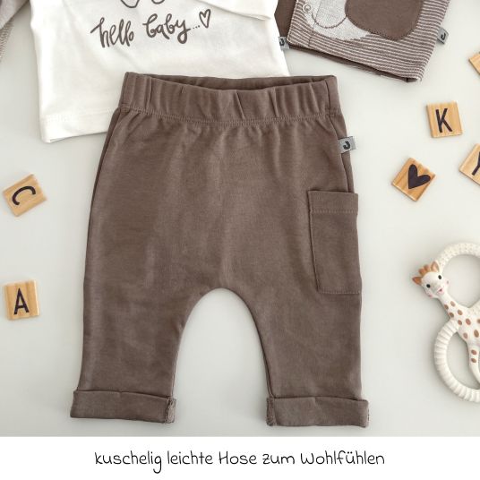 Jacky 3-tlg. Set Strickjacke, Langarmshirt & Jogginghose - Elefant - Mokka Offwhite - Gr. 74