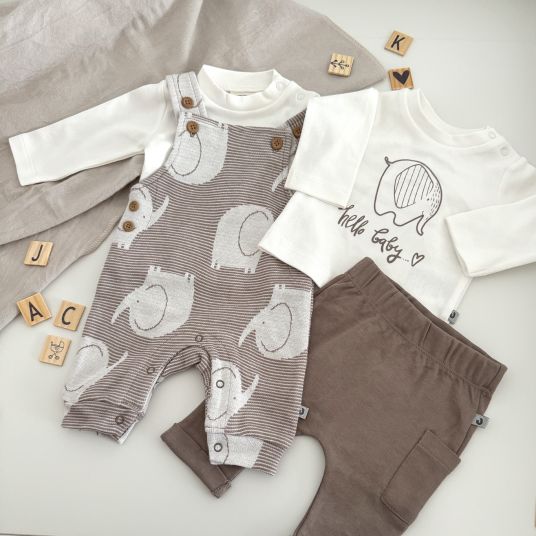 Jacky 4-tlg. Set Strampler, Jogginghose & 2 Langarmshirts - Elefant - Mokka Offwhite - Gr. 74