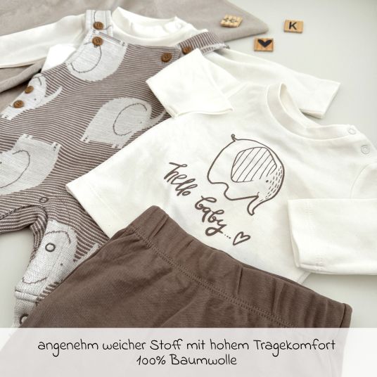 Jacky 4-tlg. Set Strampler, Jogginghose & 2 Langarmshirts - Elefant - Mokka Offwhite - Gr. 74