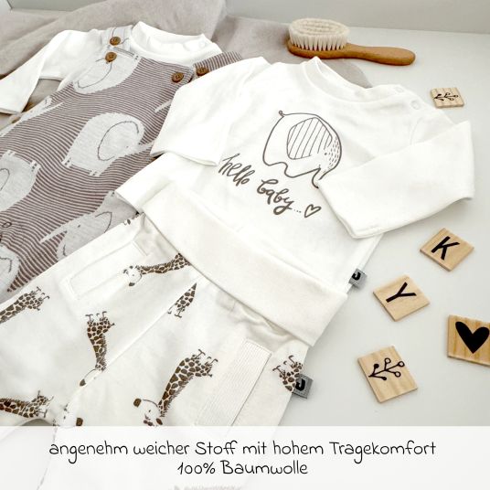 Jacky 4-tlg. Set Strampler, Langarmshirt & Jogginghose - Giraffe & Elefant - Offwhite Mokka - Gr. 74