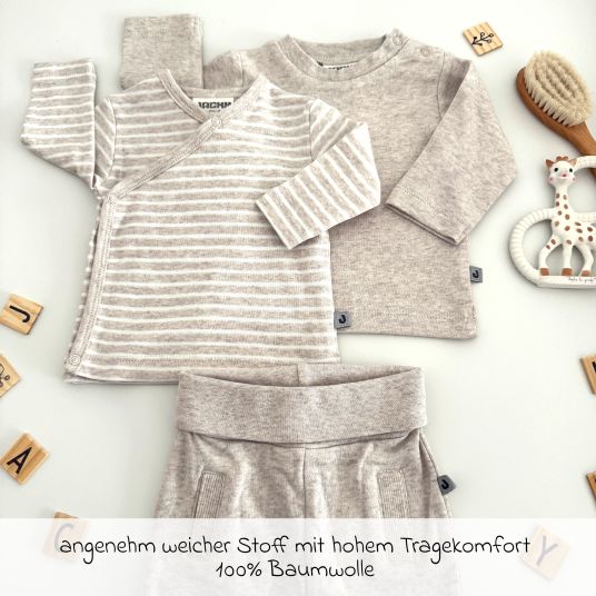 Jacky 4-tlg. Set Strampler, Langarmshirt, Wickelshirt & Jogginghose - Beige Melange - Gr. 68