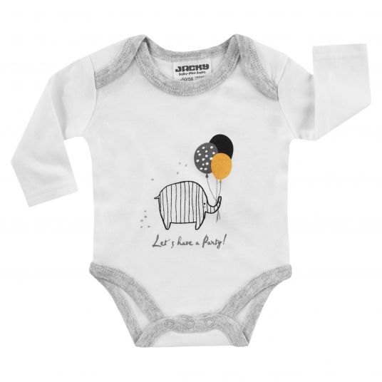 Jacky 8-piece bodysuit set incl. rompers, first hat & scratch mittens - Let's have a Party - Grey White - Gr. 50/56