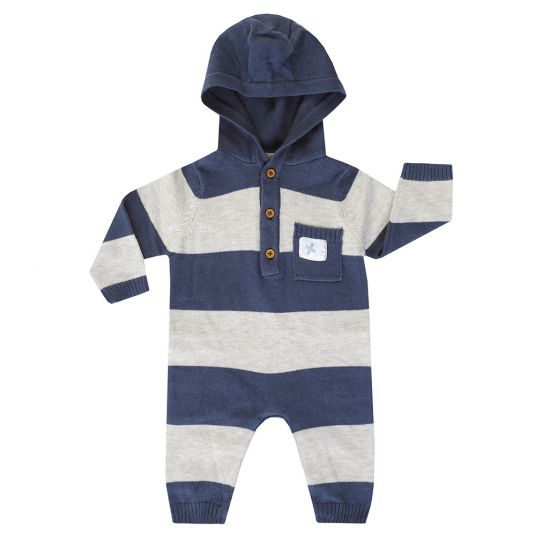 Jacky Jumpsuit with hood Up in the Air - Stripes Gray Melange Dark Blue - Size 56
