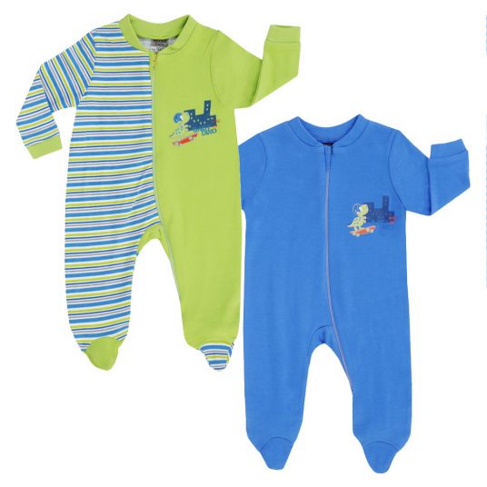 Jacky Pajamas one-piece 2-pack - Baby Dino Blue Green - size 50/56