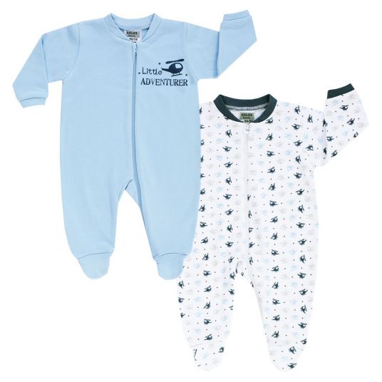 Jacky Schlafanzug Einteiler 2er Pack Little Adventurer - Hellblau Weiß - Gr. 50/56