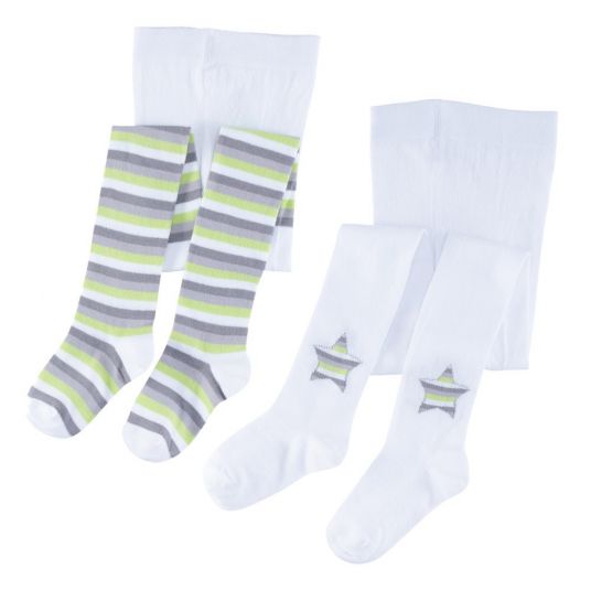 Jacobs Babymoden 2 Pack Tights Striped & Star - White Green - Size 62 / 68