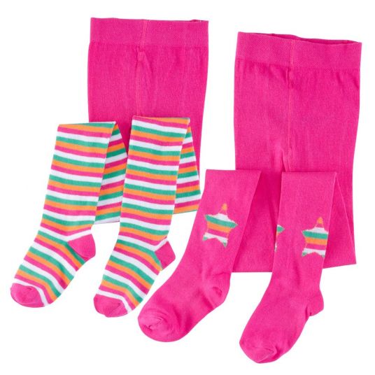 Jacobs Babymoden Pack of 2 tights striped & stars - Pink - Size 50 / 56