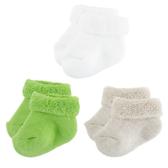 Jacobs Babymoden First Baby Socks 3 Pack - Offwhite Beige Green - Size 0 - 3 months