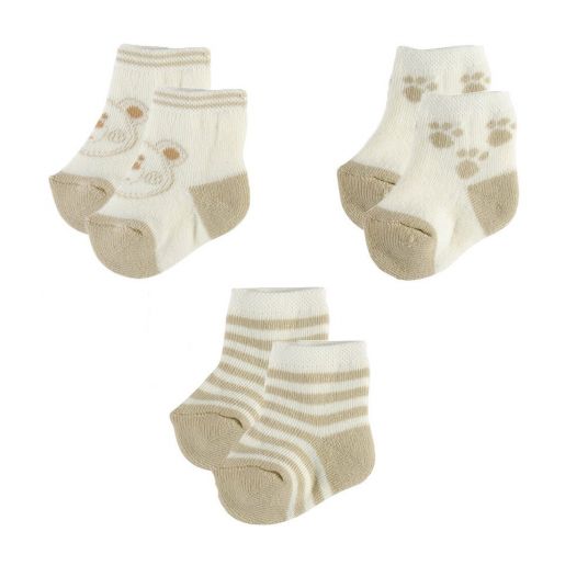 Jacobs Babymoden First Socks Bear 3 Pack - Offwhite Beige - Gr. 0-3 months