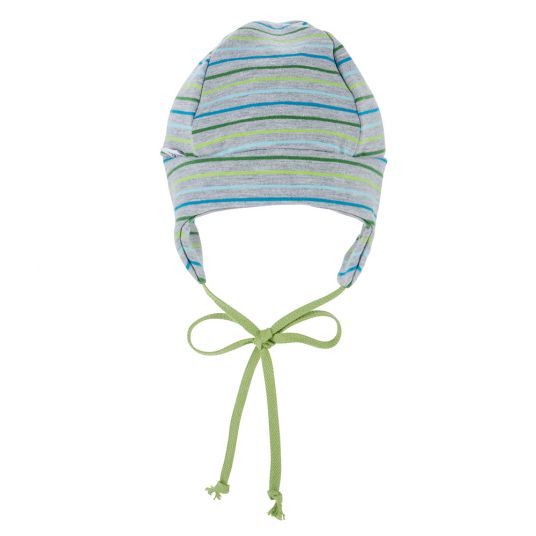 Jacobs Babymoden Cap to tie - stripes gray green turquoise - size 38/40
