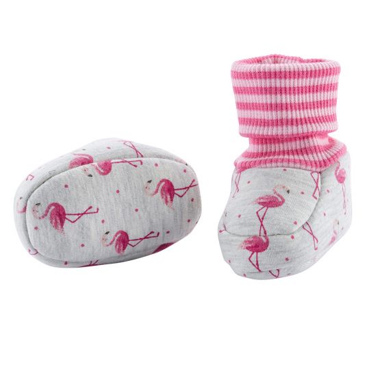 Jacobs Babymoden Schuh mit Bündchen - Flamingos Grau Pink - Gr. 15/16