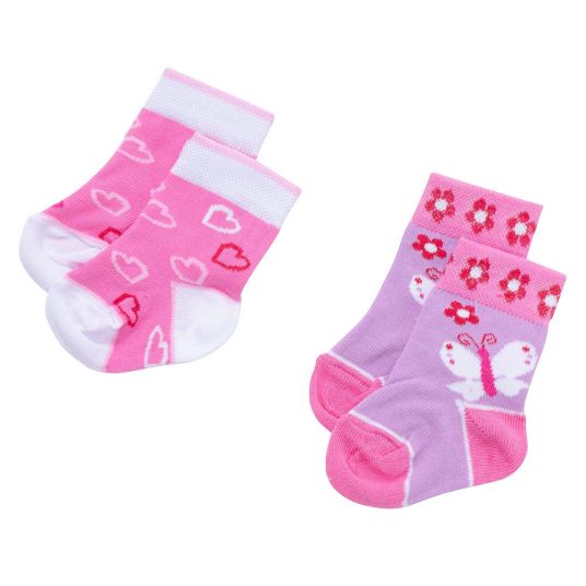 Jacobs Babymoden Socks 2 Pack - Butterfly & Hearts Pink Purple - Size 17/18
