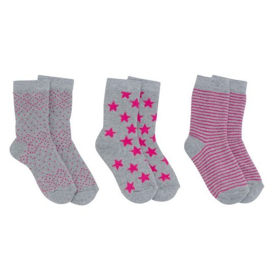 Jacobs Babymoden Socks 3 Pack Stars Striped - Gray Pink - Size 17 / 18