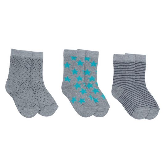 Jacobs Babymoden Socks 3 Pack Stars Striped - Grey Turquoise - Size 17 / 18