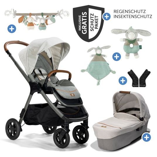 joie 2in1 combi stroller set Finiti up to 22 kg load capacity with reclining position, stroller chain, cuddly toy, telescopic push bar, sports seat, Ramble XL carrycot, adapter & accessory pack - Signature - Oyster