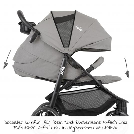 joie 2in1 baby carriage set Litetrax up to 22 kg load capacity with push bar storage compartment, Ramble carrycot, adapter & accessories package - Pebble