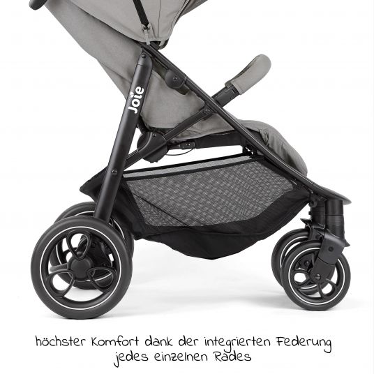 joie 2in1 Kombi-Kinderwagen-Set Litetrax bis 22 kg belastbar mit Schieber-Ablagefach, Babywanne Ramble, Adapter & Zubehör Paket - Pebble