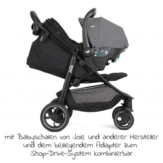 joie 2in1 Kombi-Kinderwagen-Set Litetrax bis 22 kg belastbar mit Schieber-Ablagefach, Babywanne Ramble, Adapter & Zubehör Paket - Shale