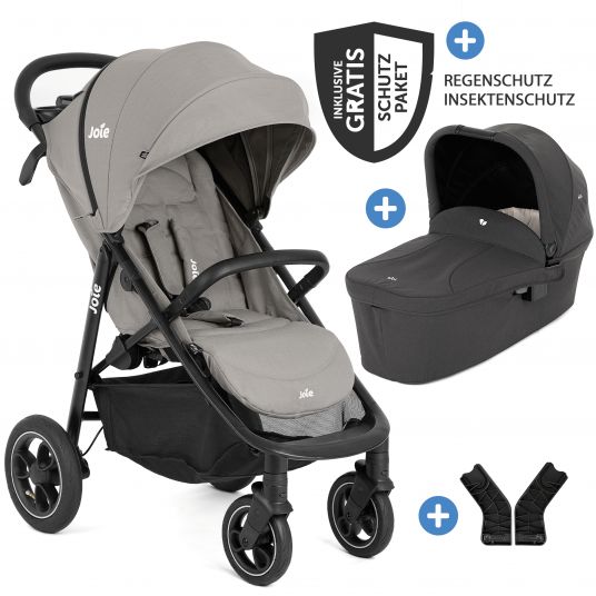 joie 2in1 baby carriage set Litetrax Pro Air up to 22 kg load capacity with pneumatic tires, push bar storage compartment, carrycot Ramble, adapter & accessories package - Pebble