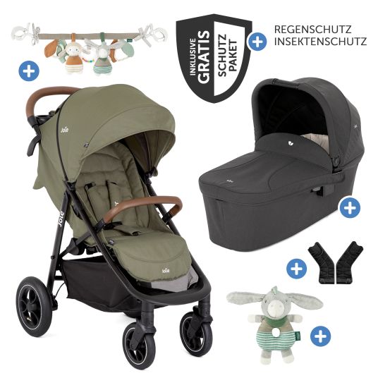 joie 2in1 baby carriage set Litetrax Pro Air up to 22 kg load capacity with pneumatic tires and baby carriage chain & ring clutch - pusher storage compartment, Ramble carrycot, adapter & accessory pack - Rosemary