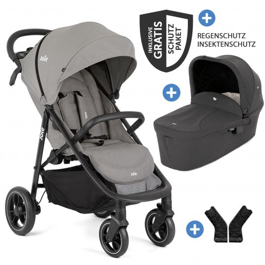 joie 2in1 baby carriage set Litetrax Pro up to 22 kg load capacity with push bar storage compartment, Ramble carrycot, adapter & accessories package - Pebble