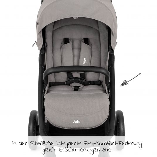 joie 2in1 Kombi-Kinderwagen-Set Litetrax Pro bis 22 kg belastbar mit Schieber-Ablagefach, Babywanne Ramble, Adapter & Zubehör Paket - Pebble