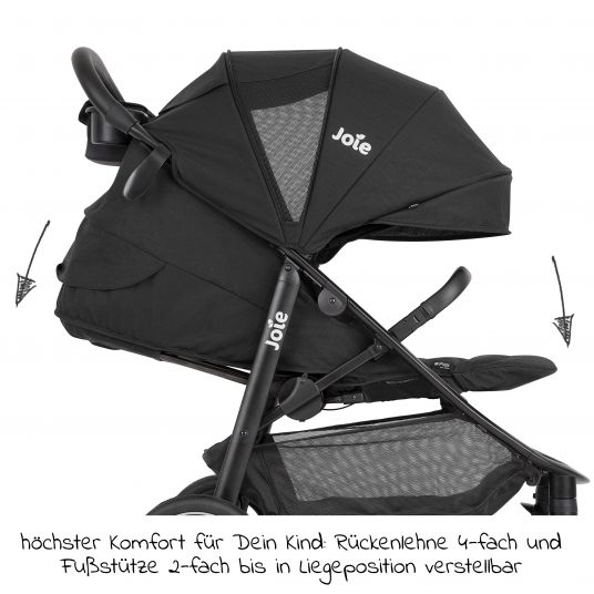 joie 2in1 baby carriage set Litetrax Pro up to 22 kg load capacity with push bar storage compartment, Ramble carrycot, adapter & accessories package - Shale
