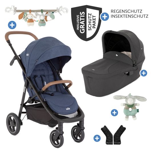 joie 2in1 baby carriage set Mytrax Pro up to 22 kg load capacity with baby carriage chain & ring gripper - telescopic push bar, cup holder, Ramble carrycot, adapter & accessory pack - Blueberry
