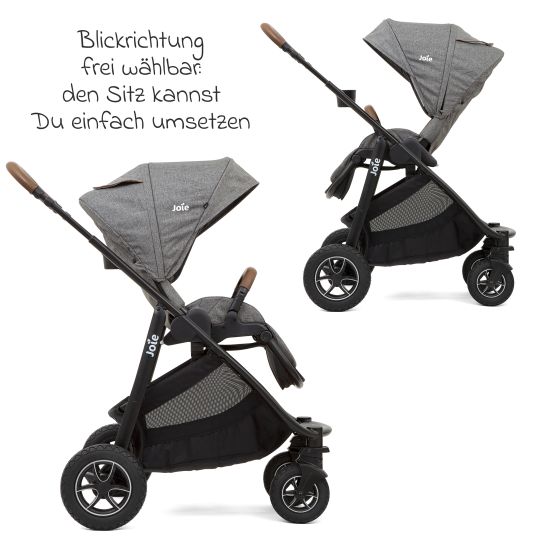 joie 2in1 Kombi-Kinderwagen-Set Versatrax bis 22 kg belastbar - umsetzbare Sitzeinheit, Babywanne Ramble XL, Adapter & Zubehör Paket - Grey Flower